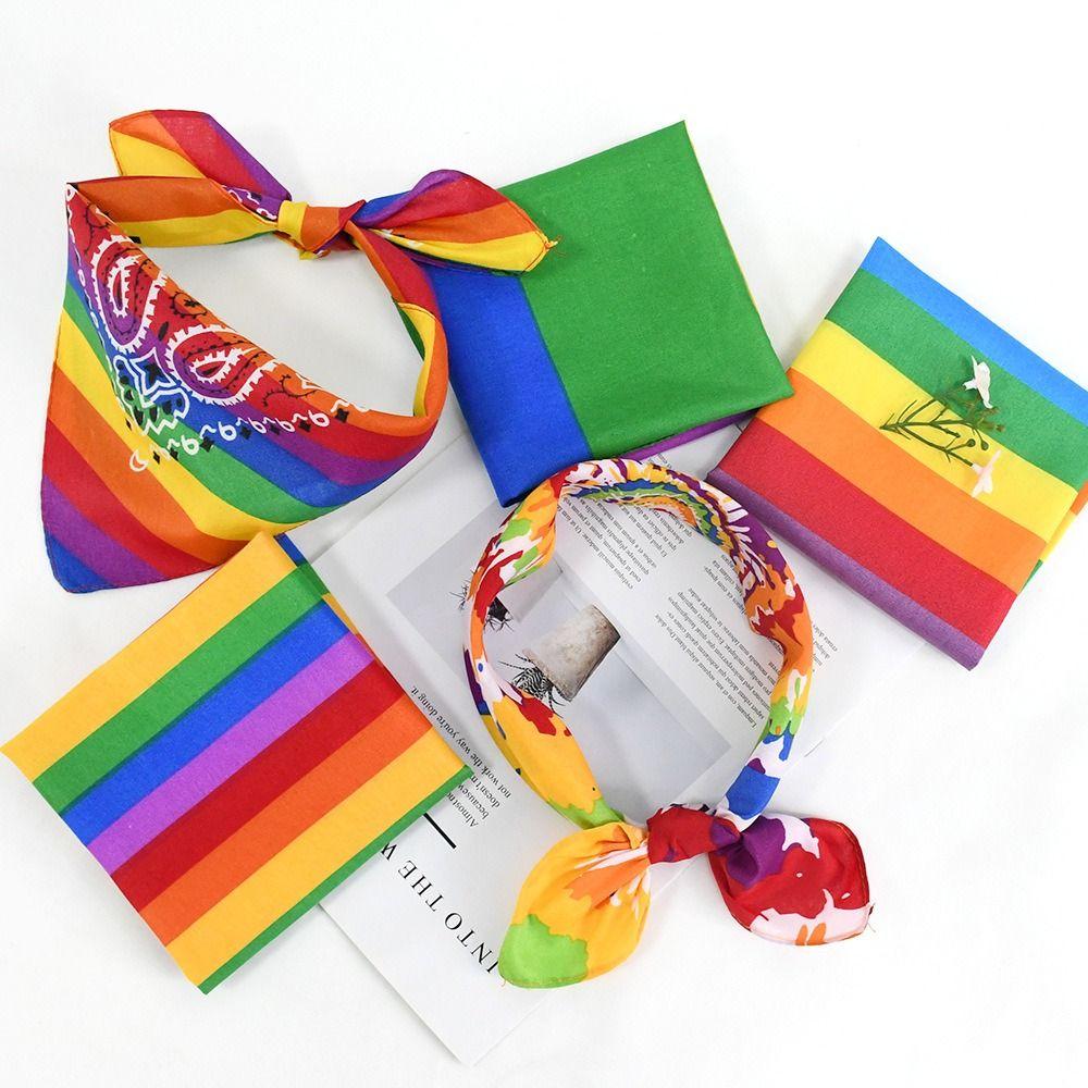 Trendy Style Rainbow Pocket Square Scarf Bandana Headband Wristband Neck Tie for Gay Lesbian Pride Festival Parade