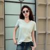 Cotton V-neck Summer Breathable Front Shoulder Short-sleeved Women's T-shirt Slim-fitting and Thin Bottoming Shirt Spice Girl Top