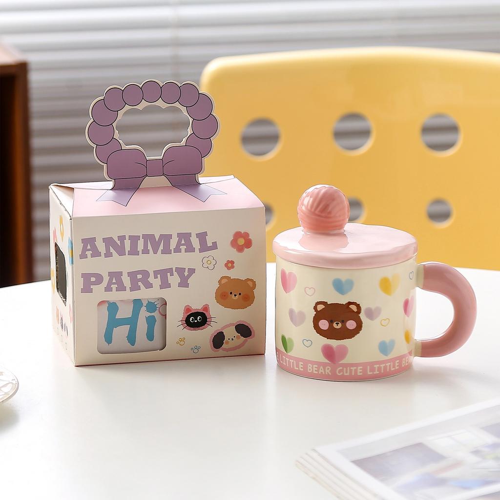 Creative Design Girl Heart Ceramic Cup Anime Cute Mug Drinking Water Cup Cat Coffee Cup Souvenir Gift Hand Box