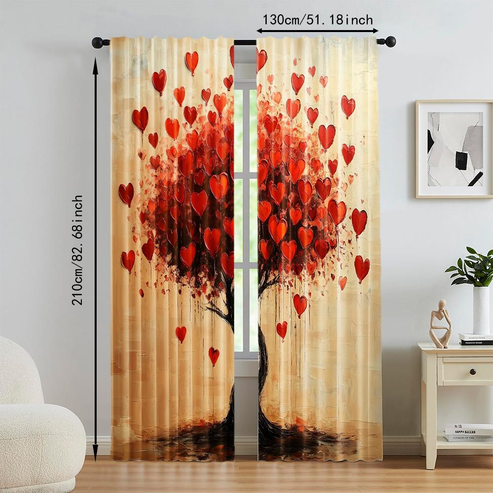 2 pcs   versatile polyester transparent curtains for home decoration Valentine's Day red love tree for use in bedrooms and living