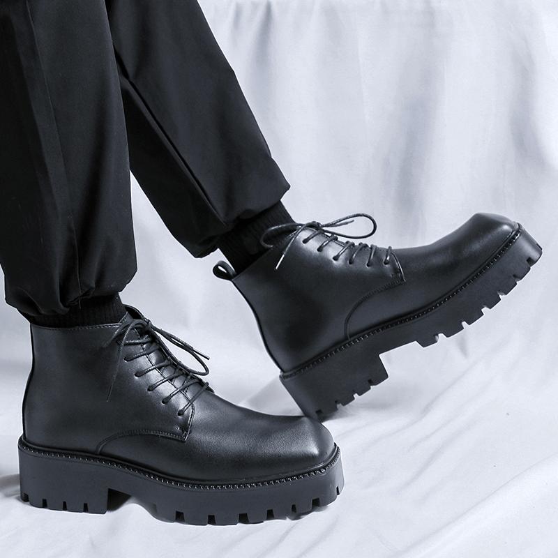 Thick soled men's leather boots Fashionable minimalist design style Outdoor leisure trend party  office autumn and winter shoes