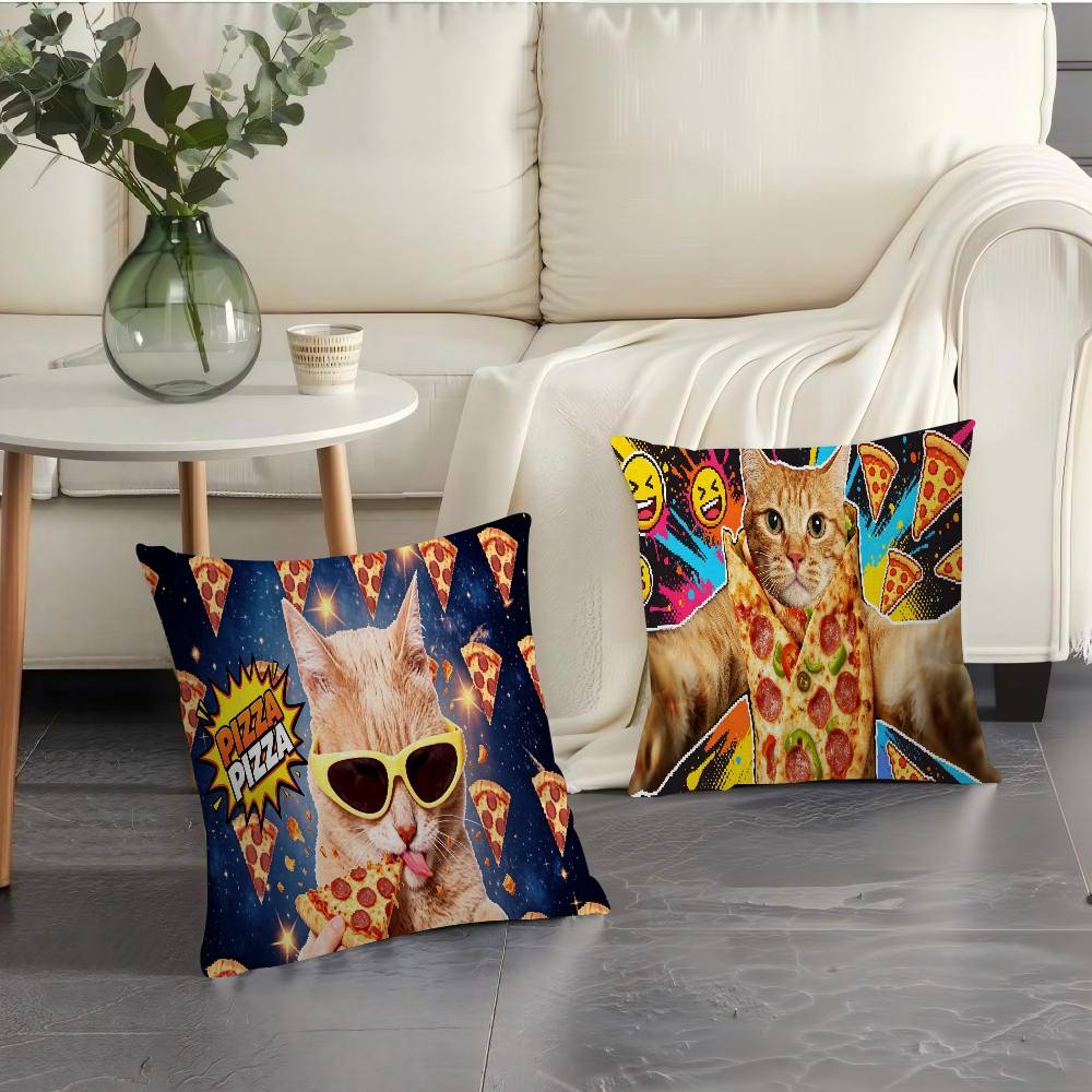 Funny Cat Eating Pizza pillow cover sofa cushion cover home room decoration children gift