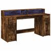 VidaXL Desk and LED Lights Smoked Oak 160x55x91cm Engineered Wood, Work Desk, Study Desk, Office Desk At 3309433