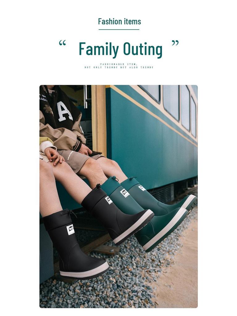 Wasserdichte Mid-Calf Anti-Rutsch Stiefel mit Kordelzug für Alle Jahreszeiten - Eltern-Kind-Stil Japanische Gummistiefel für Männer