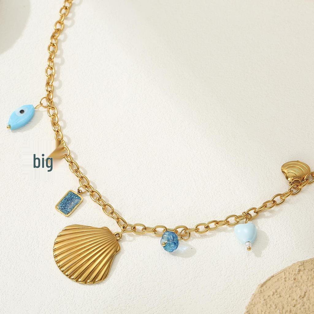 304L Stainless Steel Ocean Shell & Starfish Gold Necklace