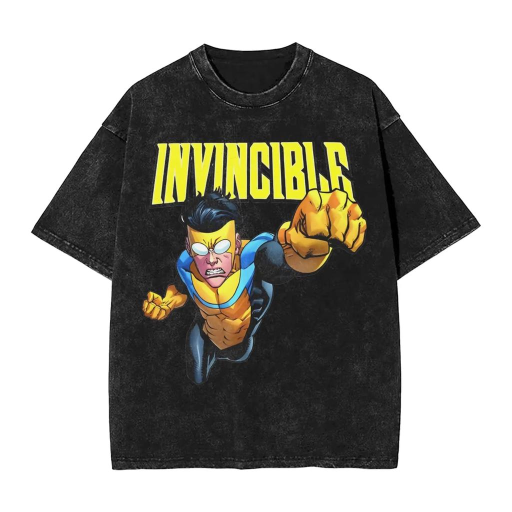Hot Sale Anime Crazy Invincible Graphic Print Tshirt Vintage Washed Harajuku Y2k Fashion Summer Tee Hip Hop Streetwear Tshirt