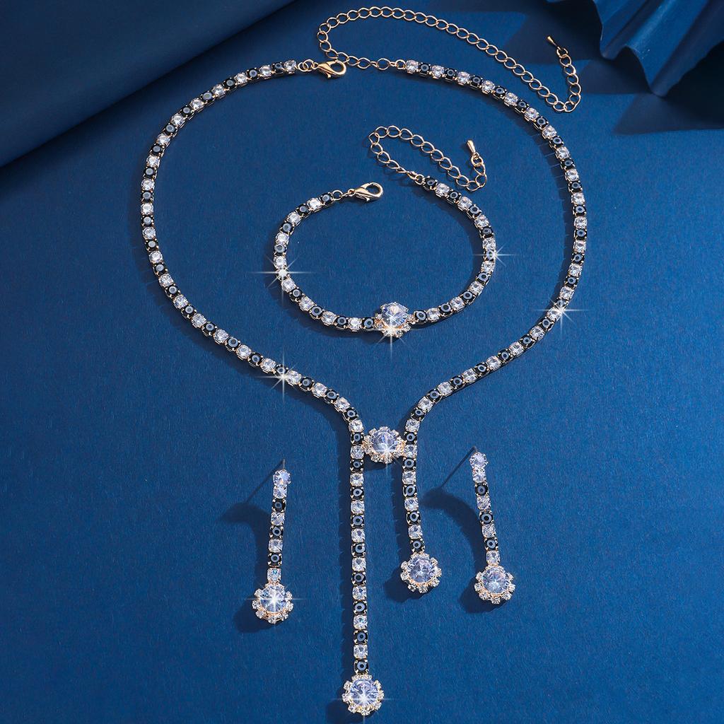 4PC Women's Fashion Flower Geometric Necklace Earrings Bracelet Jewelry Set Suitable for Wedding, Party, Festival Gifts-8510