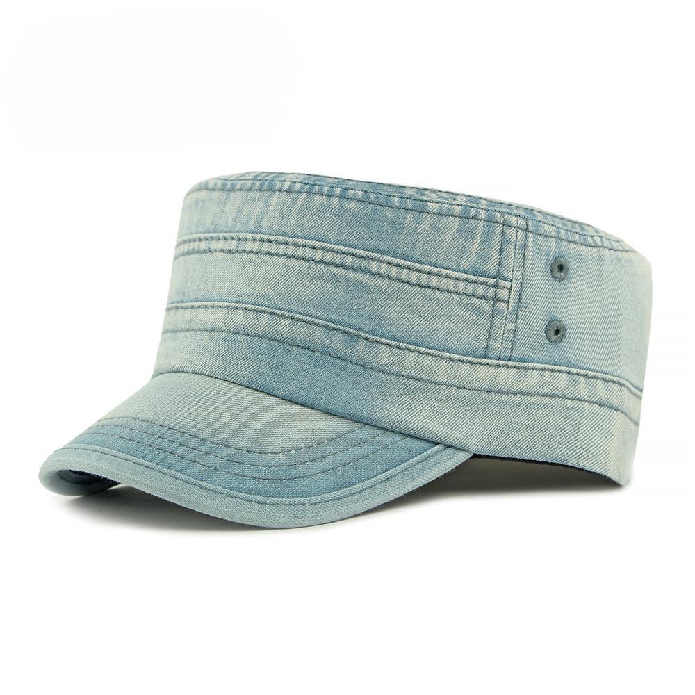 

Vintage Washed Denim Military Cap for Men Women Korean Style Flat Top Hat Outdoor Sun Protection Peaked Cap Casual Army Hat adjustable светло-синий