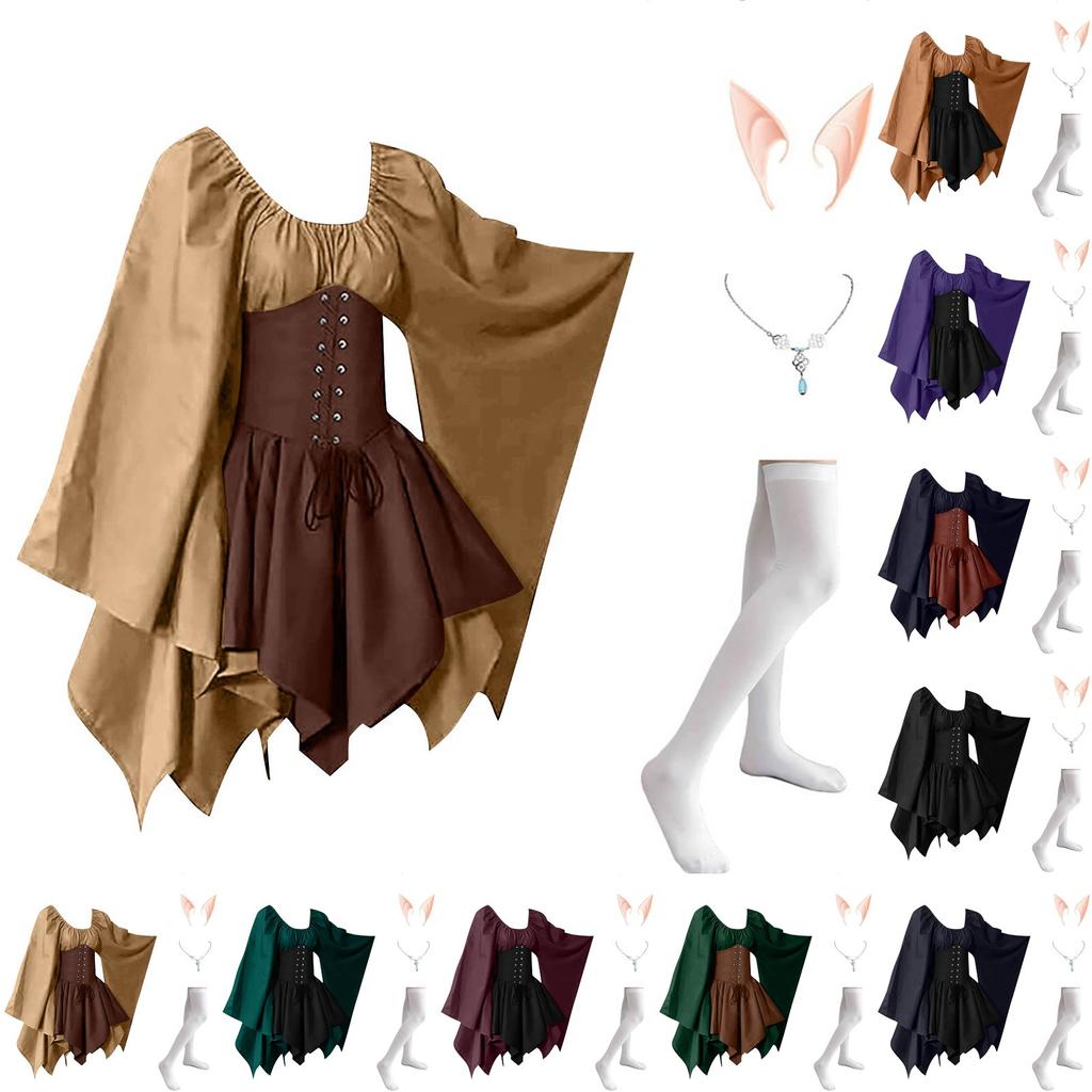 Women Fashion Long Sleeve Vintage Dress Cosplay Party Evening Night Formal Dress