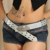 Punk Pu Belt With Letter Design Alloy Buckle And Water Diamond Decor Casual For