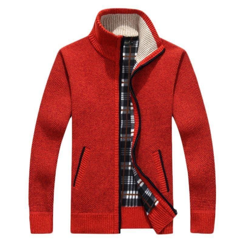 Herren Warmer Fleecegefütterter Strickjackenpullover mit Reißverschluss - Einfarbig, Stehkragen, Übergröße, Lässige Winterbekleidung.