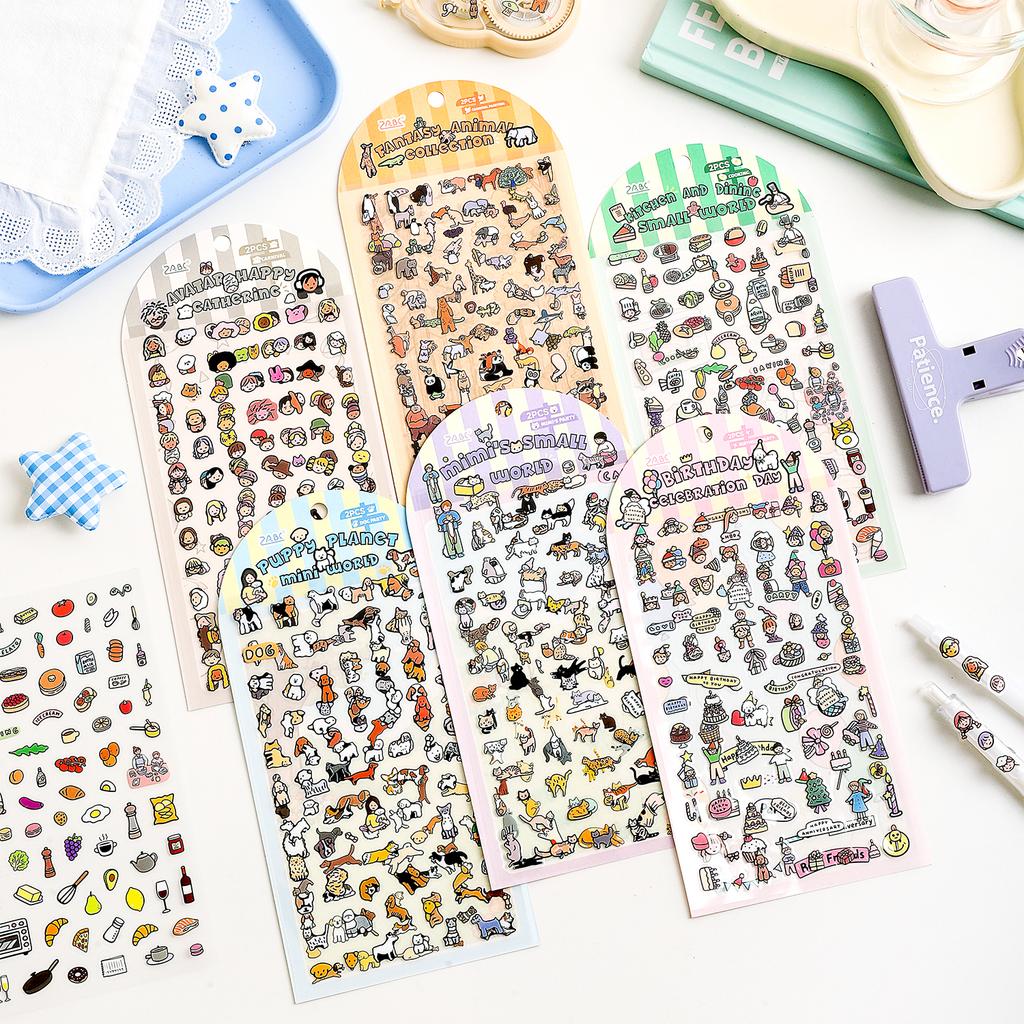2/12pcs Colorful Small World Series Kawaii Cartoon Sticker DIY Scrapbooking Decor Journal Supplies Cute Stationery Sticke