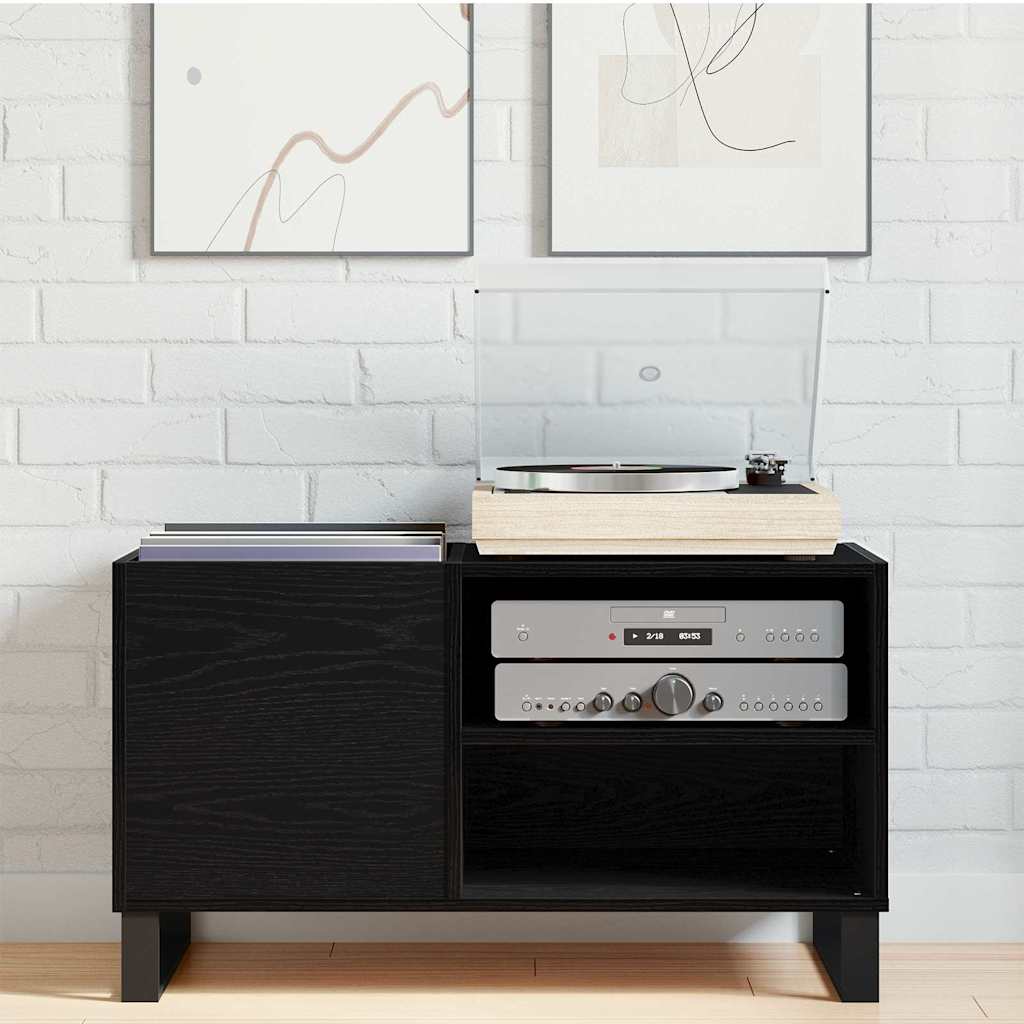 Vinyl Record Cabinet Black Oak Effect 85 x 38 x 48 cm