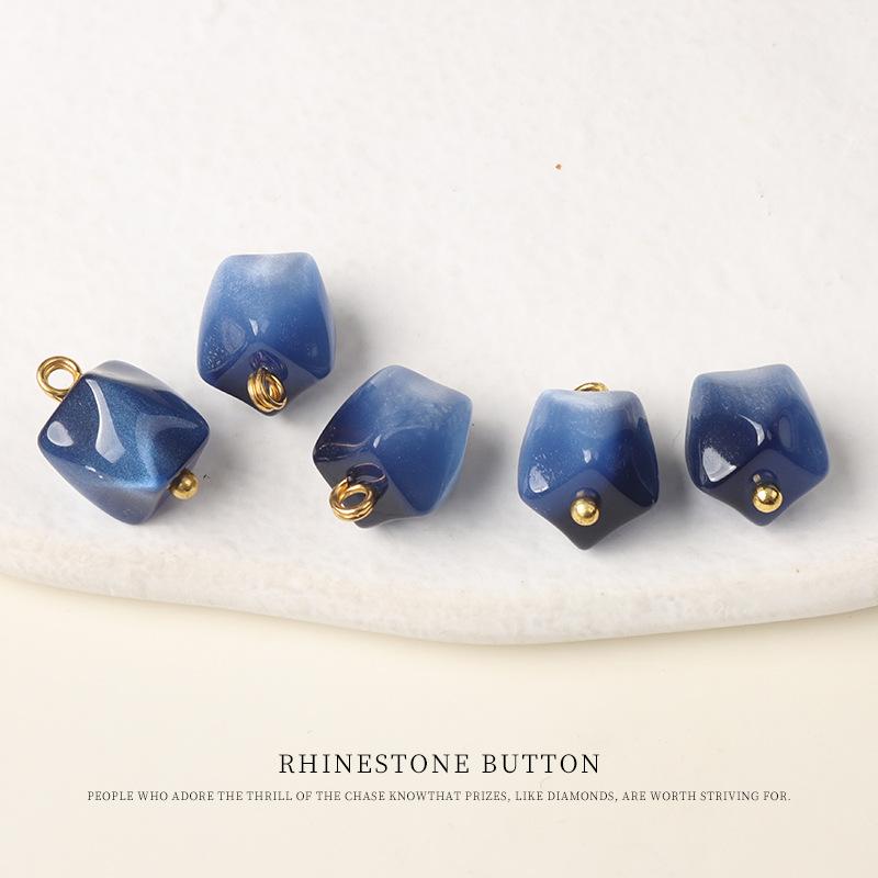 5pcs Color Resin Cut Face Gold Nail Buttons, National Style Cheongsam Hanfu Buttons, Shirt Cardigan Sweater Decorative Buttons