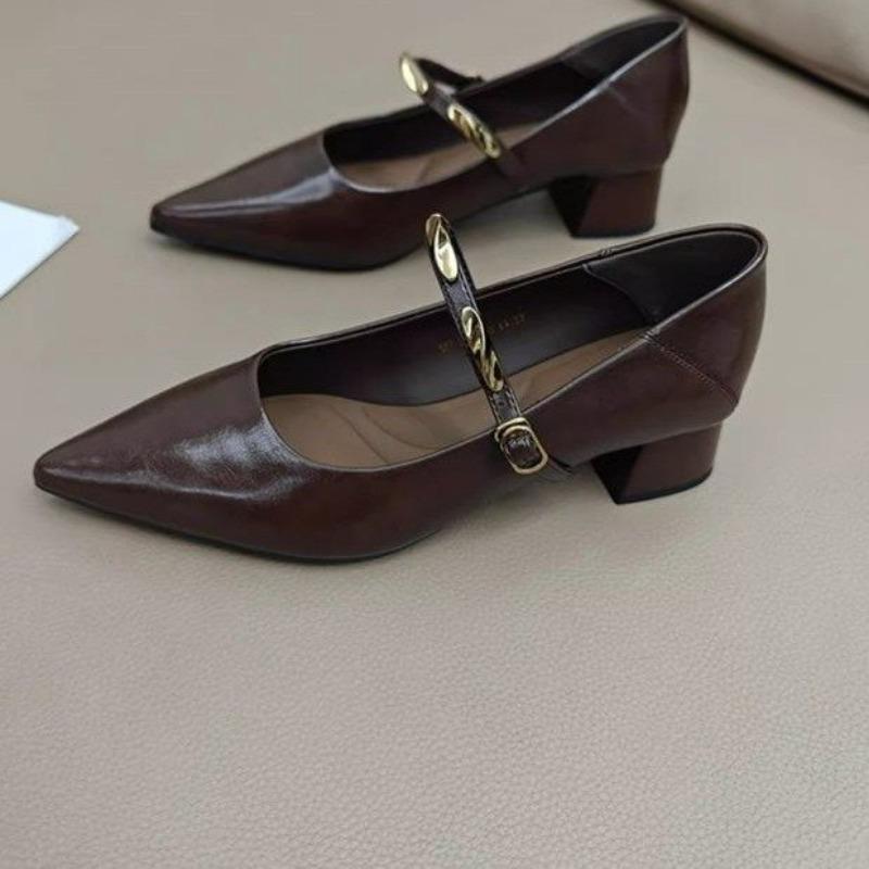 

Retro Mary Jane shoes women s autumn new commuter black single shoes temperament one-word button small leather shoes 39 темно-коричневого