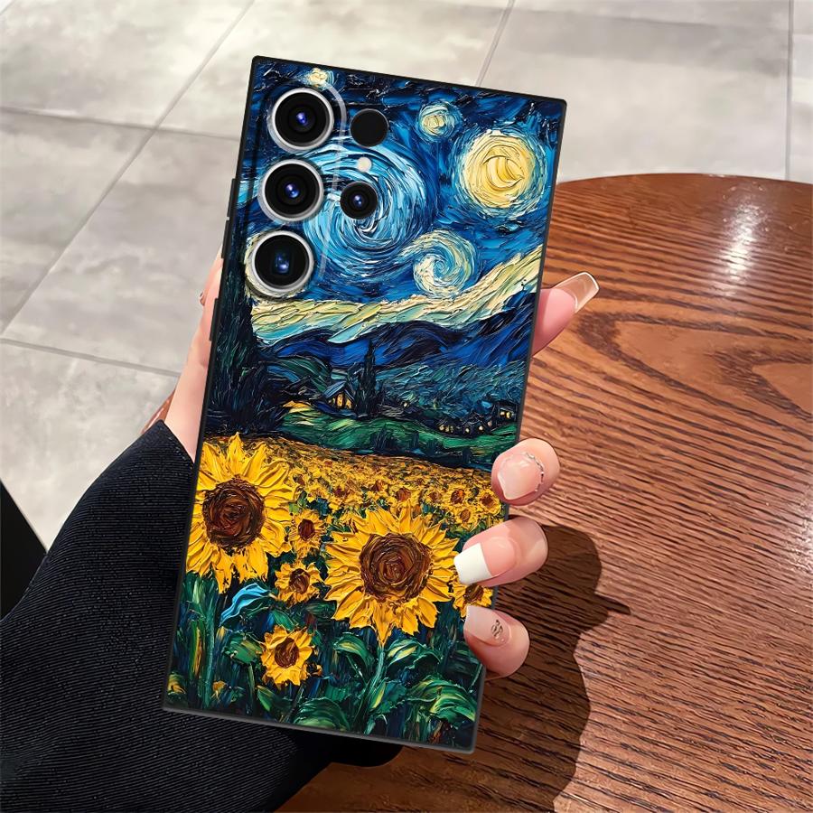 Case for Samsung Galaxy S25 Edge S23 Ultra S21 FE S20 S24 Plus Black Soft Phone Cover Oil Painting Art