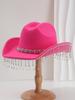 Ladies Wedding Bridal Top Hat, Western Curled Cowboy Hat, Eye Jewel with Fringed Rhinestones, Holiday Travel