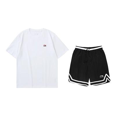LiNing Mode Einfach Locker Rundhals Kurzarm Lässiger Sportanzug Unisex-Anzug Weiß Schwarz AHSU801-1+YAPV001-1