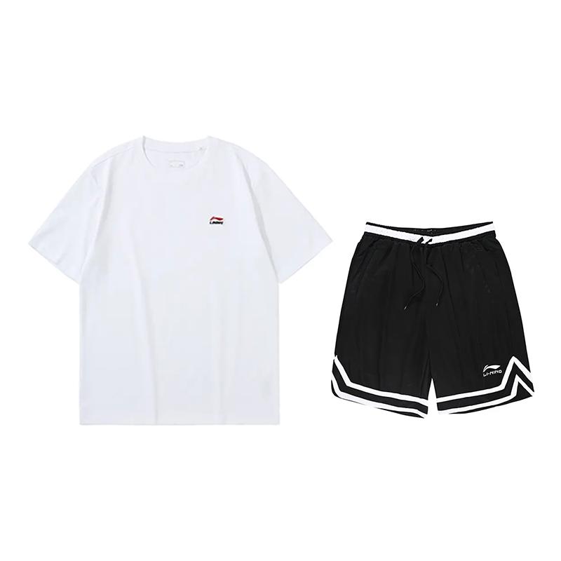 

LiNing Модный Простой Свободный С круглым вырезом Короткий рукав Повседневный Спортивный костюм Унисекс костюм Белый Черный AHSU801-1+YAPV001-1 M