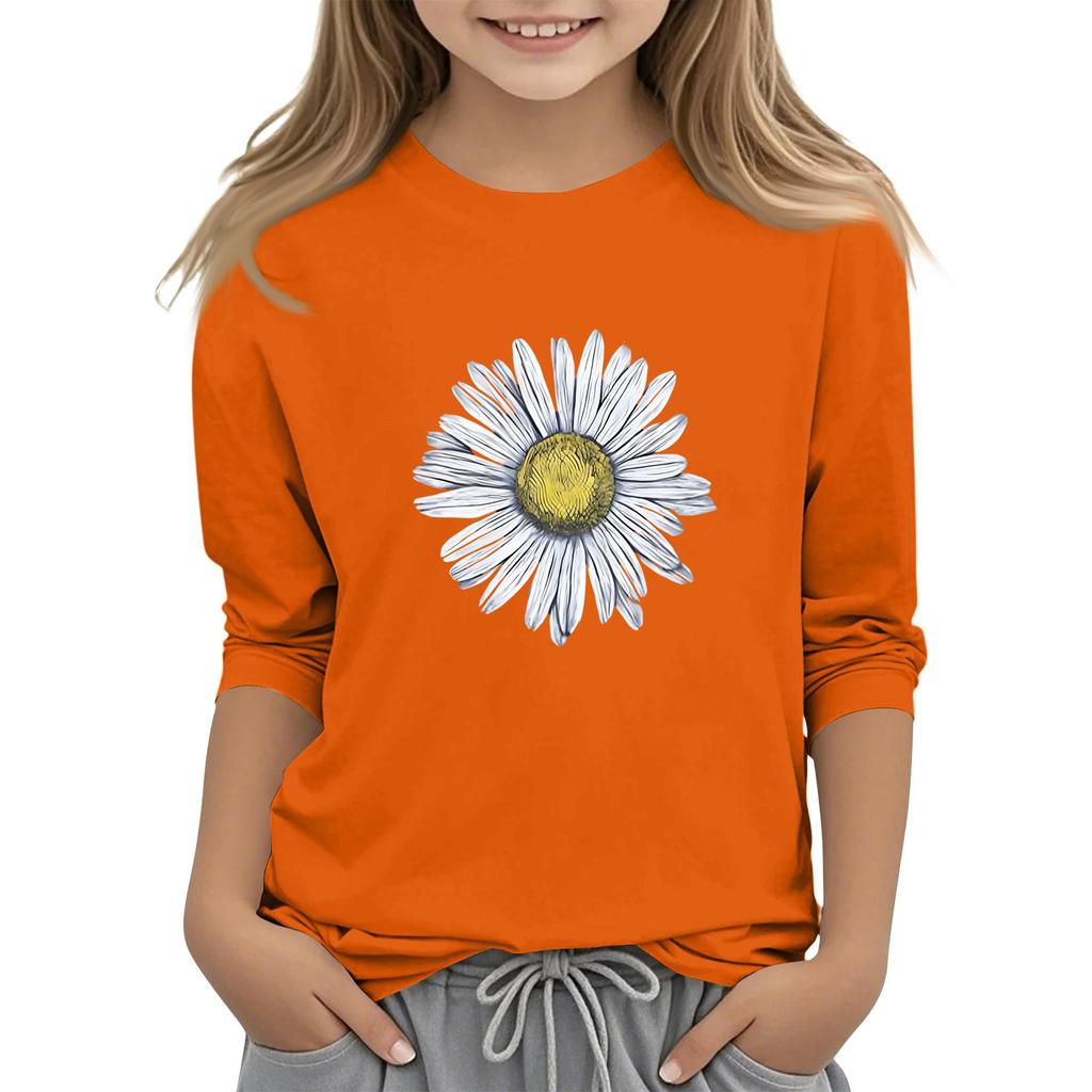 Dziecięcy top z krótkim rękawem 3/4, z okrągłym dekoltem, codzienny, casualowy, z nadrukiem