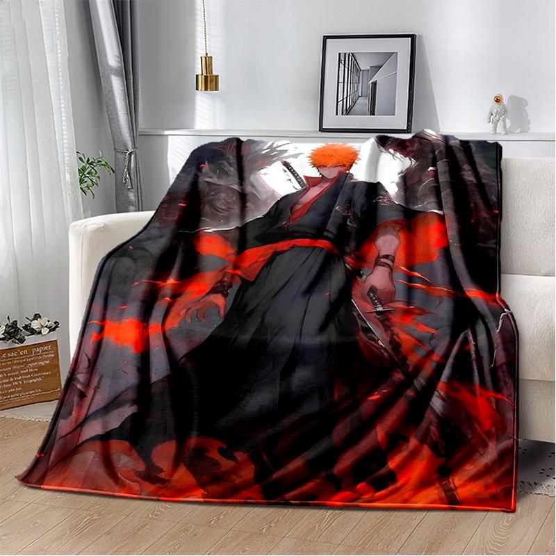 3D Bleach Kurosaki Ichigo Cartoon Anime Soft Blanket,Soft Throw Blanket for Home Bedroom Bed Sofa Travel Cover Child Gift