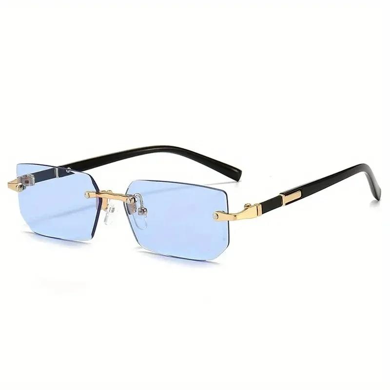 Attractive Glasses Men's Black Rimless Sunglasses Rectangle Fashion Popular Wo Shades Small Square Sun Glasses For Fe Summer Traveling Oculos