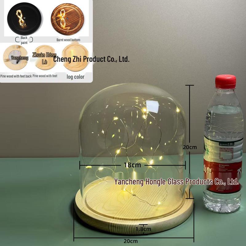 Luminous Sea Urchin Glass Dome with Preserved Flowers and String Lights