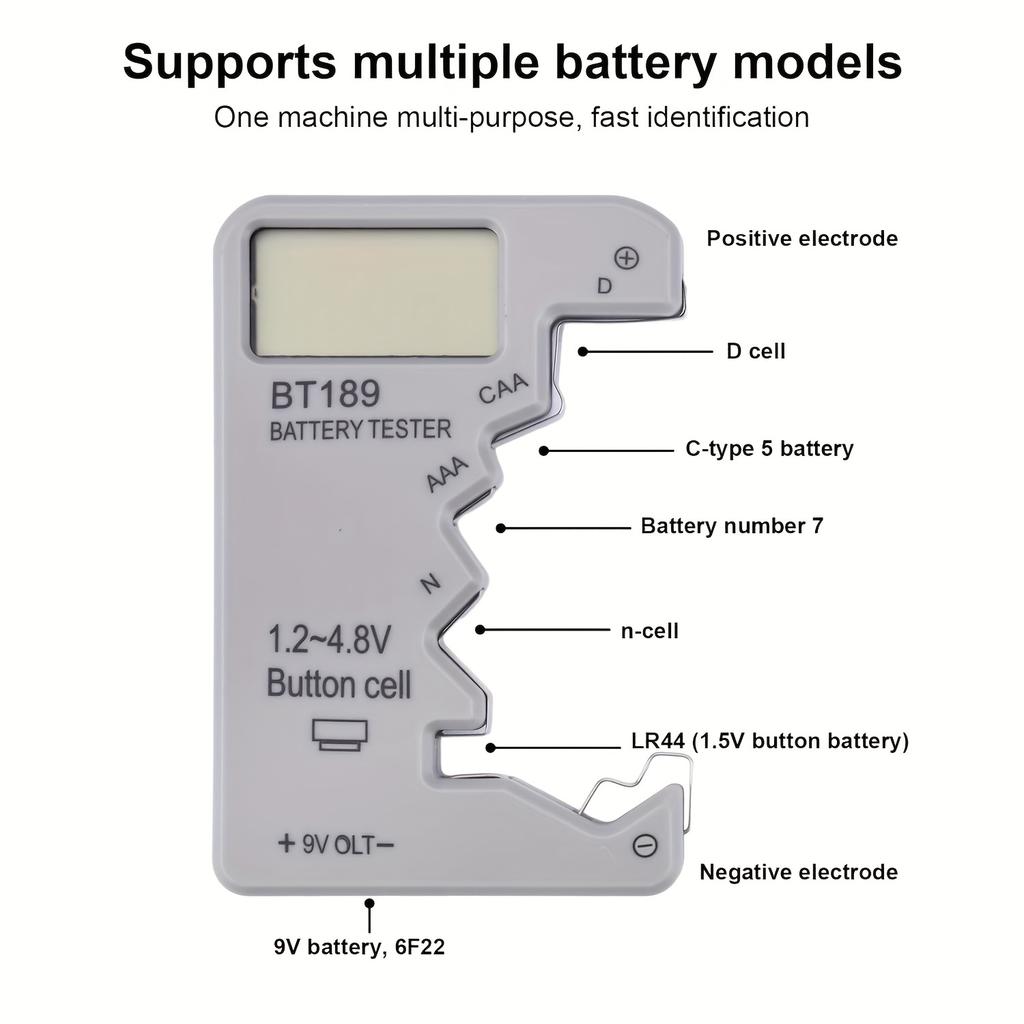 LCD Digital Battery Tester, Portable Capacity Detector Check AA AAA 9V & 1.5V Button Cell Capacitance Diagnostic Tool