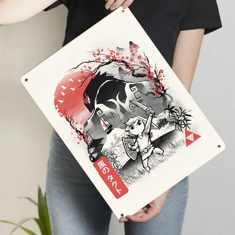 

Japanese Style Landscape Warrior Illustration Metal Iron Painting Living Room Entrance Decorative Wall Hanging 20x30cm（7.8x11.8inch）