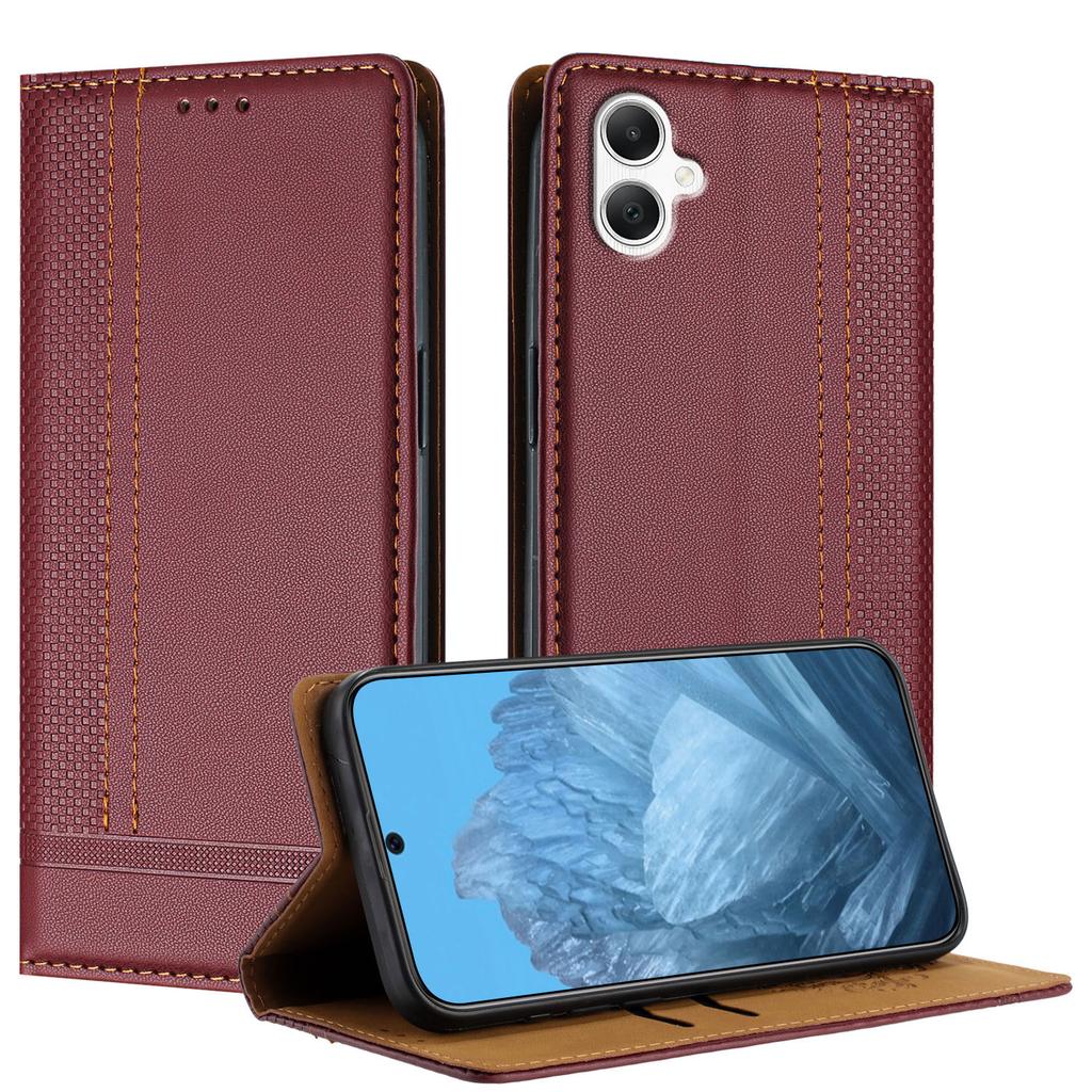 For Samsung Galaxy A07 Case L-Shaped Grid Pattern Leather Stand Phone Cover with Card Slots
