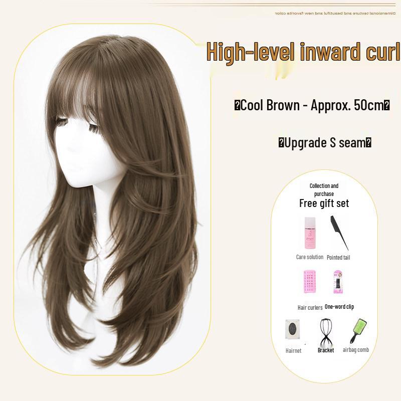 Damen-Vollperücke, Realistischer nahtloser unsichtbarer Ansatz, Fein geschnittenes hochgestuftes voluminöses langes glattes Haar