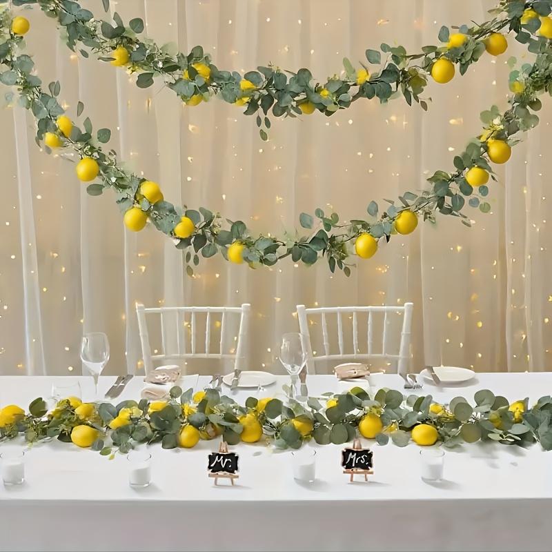 1pc Artificial Lemon Garland with Eucalyptus Leaves - Realistic Plastic Hanging Vines for Dining Table, Garden, Farmhouse Decor - Lemon Decor