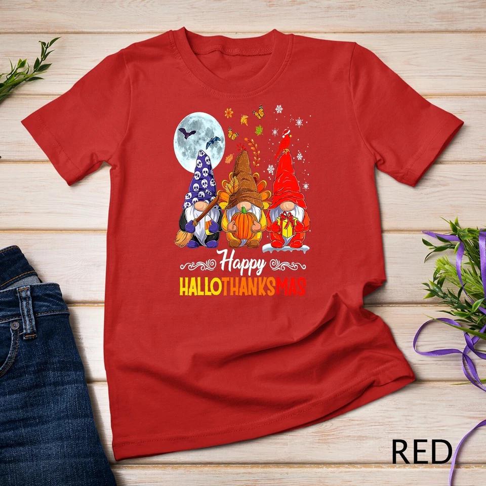 Halloween Thanksgiving Christmas Happy HalloThanksMas Gnomes Unisex T-shirt 8 S