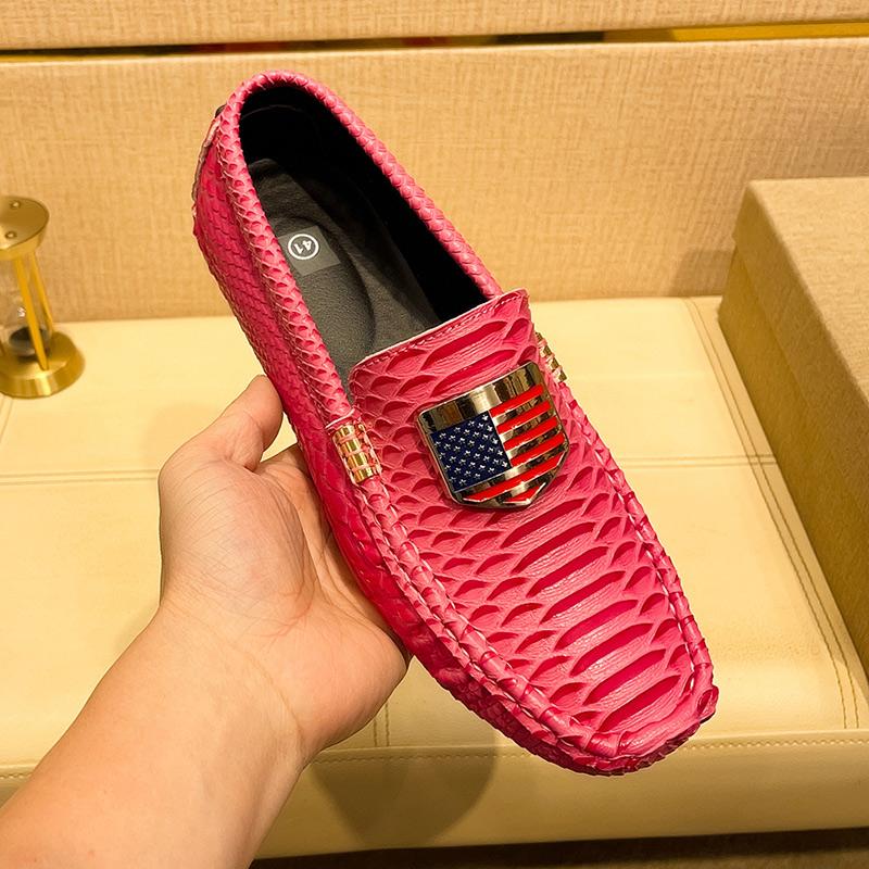 

Роскошные Новые Модные Дизайнерские Туфли из Патентной Кожи Мужские Лоферы с Металлической Пуговицей в виде Американского Флага Свадебное Платье Выпускной Вечер Формальная Обувь 45 розовый