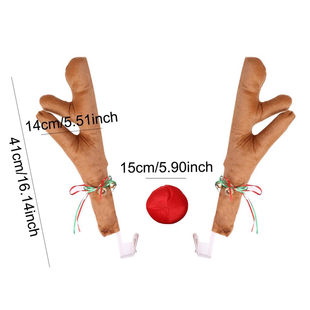 Generic Car Reindeer Antler Kit with Red Nose Decorative Vehicle Decor Easy to Install Christmas Decorations Auto Accessories