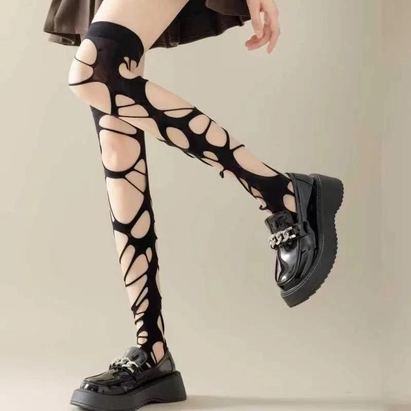 Irregular Hole Stocking Women Lingerie Lolita Gothic Style Erotic Underwear Female Fishnet Long Socks Women's Thigh High Hosiery