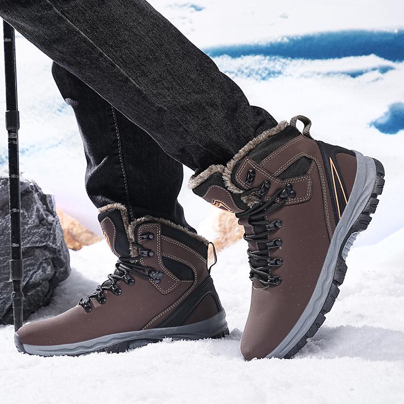 TUINANLE Chaussures d'escalade d'hiver pour hommes Chaussures de neige d'extérieur antidérapantes Imperméables Chaudes en coton Bottines de cheville en peluche à semelles épaisses
