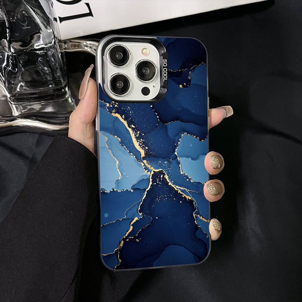Watercolor Marble Silver Plated Inside Phone Case For iPhone 17 16 15 14 11 12 13 Pro Max Plus X XR XS Max Colored