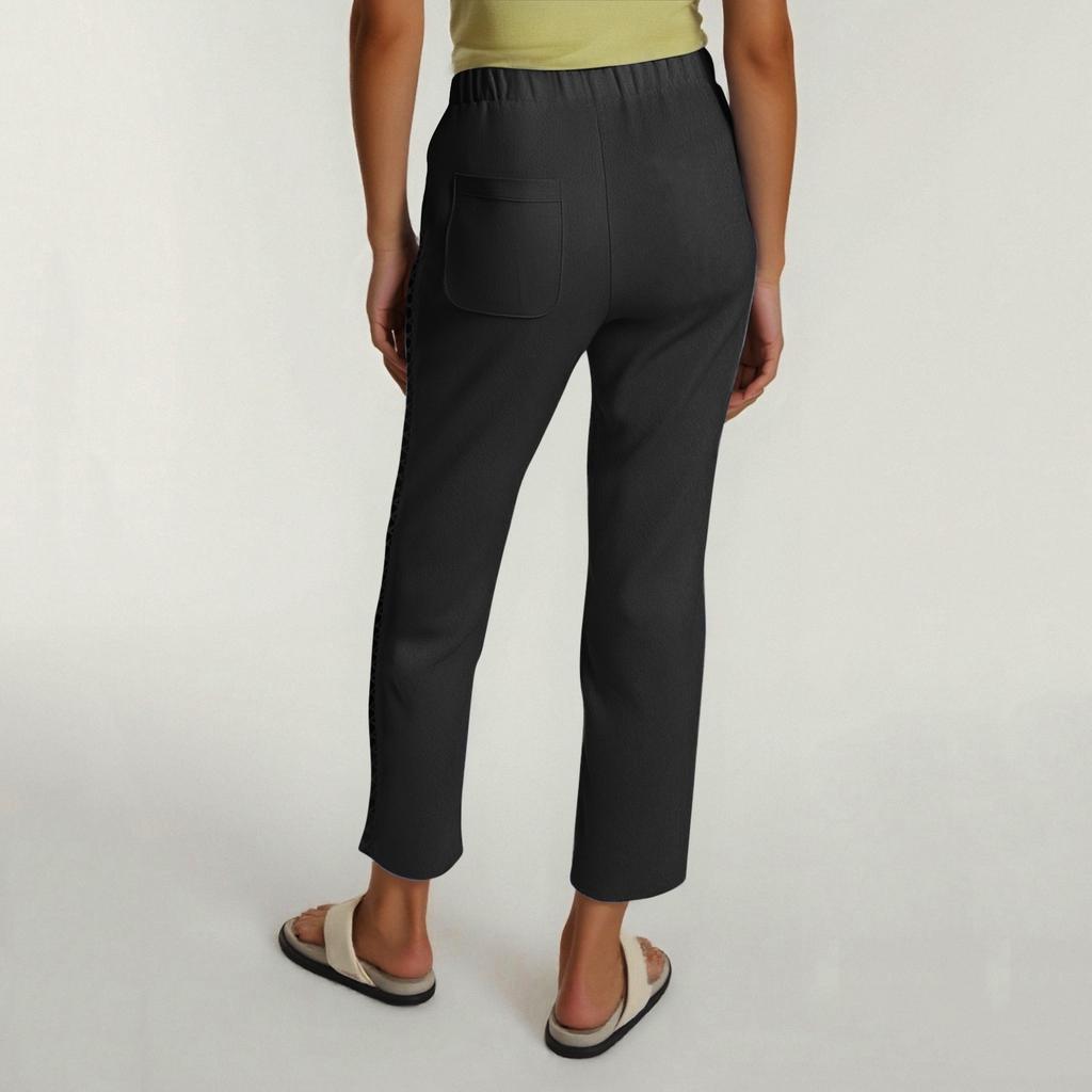 Women's Fashion Baggy Pants With Pocket Slim Breathable Lace Edge Hollowed Out Solid Color Retro Casual Pants