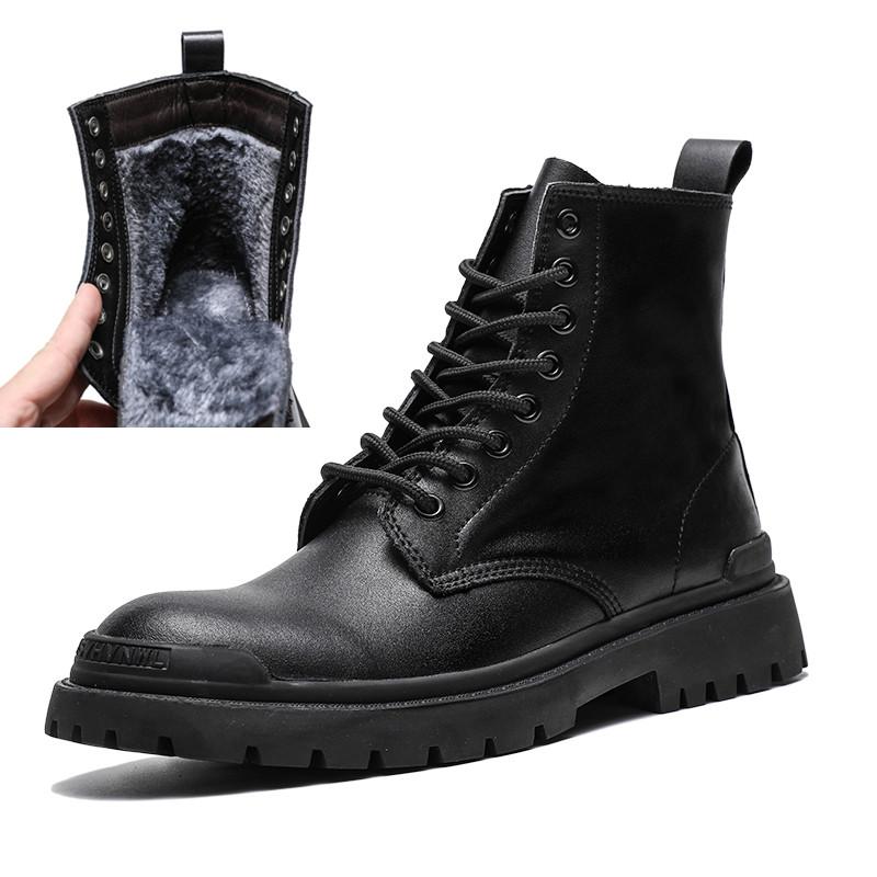 Fashion Mens Boots Autumn Winter Tooling Men Casual Leather Men'S Boots Vintage Man Lace Up Military Ankle Boots Warm Snow Shoes