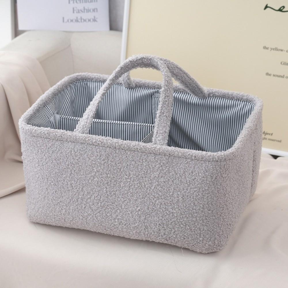 Tragbare Mama Windeltasche Multifunktional Plüschmaterial Flaschenhalter Organizer Langlebig Große Kapazität Aufbewahrungskorb grau