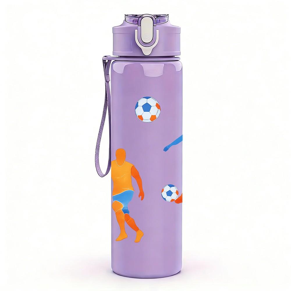 1 Stück Fußballspieler-Gruppen-Silhouette 750ml Farbe Kunststoff Sport-Wasserflasche Auslaufsicher Klappdeckel mit Strohhalm Geeignet für Sport, Büro, Heimgebrauch