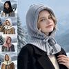 Cozy Knit Hat Women Hooded Scarf for Winter, Pullover Balaclava Hood Thermal Ear Protection Cap with Adjustable Drawstring, Warm Neck Gaiter