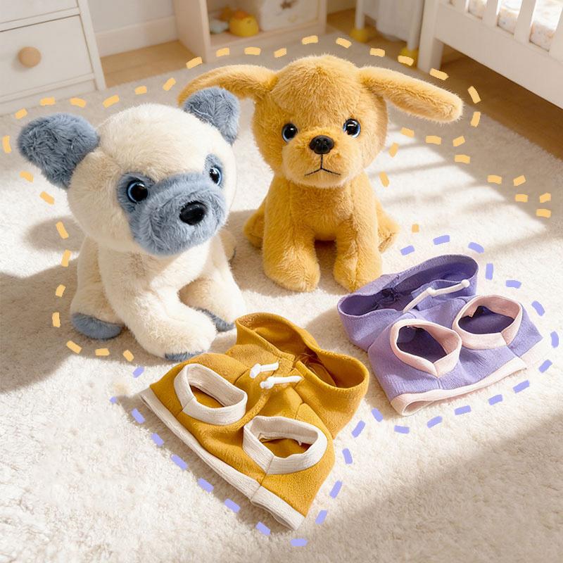 25cm Cute Plush Dog Toy Soft Stuffed Puppy Doll with Hoodie Clothes Perfect Birthday Holiday Gift for Kids Home Room Decoration