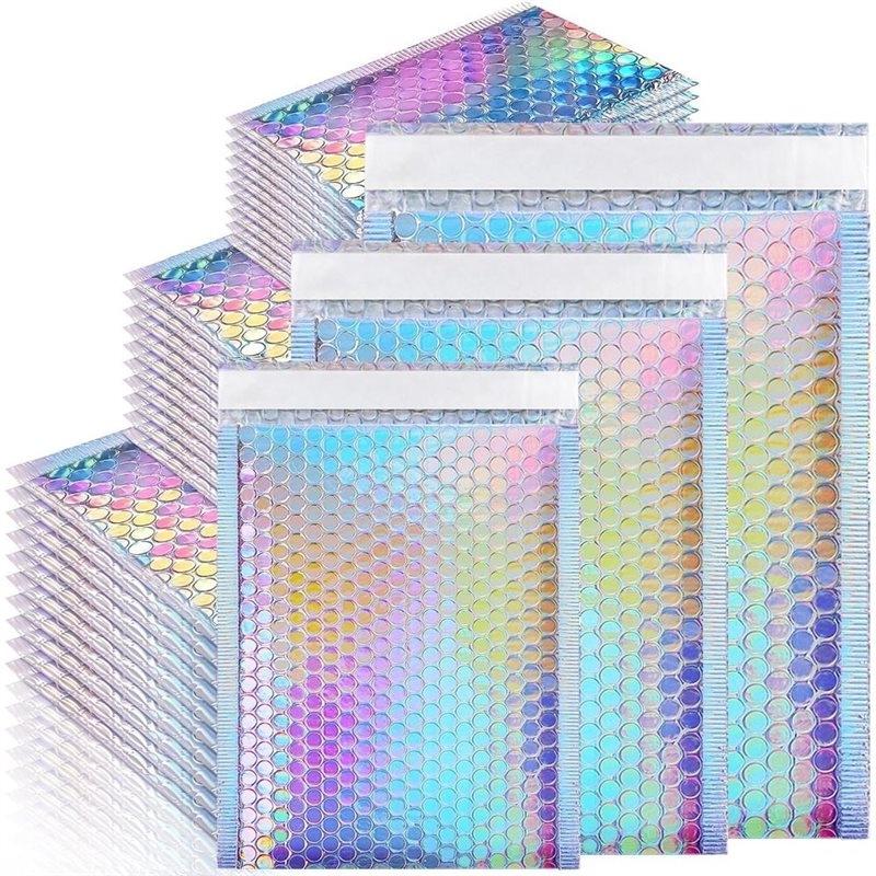 BAAJ-Foil Glitter Waterproof Self Seal Adhesive Holographic Bubble Mailers Bags, 50-Pack Shipping