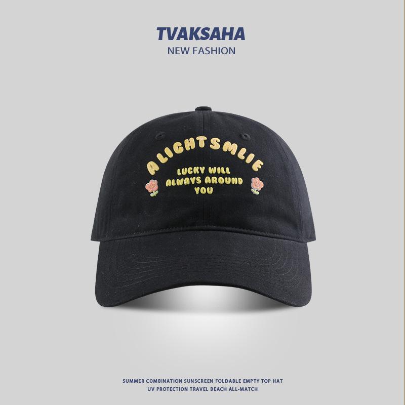 Casquette de baseball à fleurs et lettres Fille Mignonne Montrant Petit Été Protection Solaire Chapeau de Soleil Couple Étudiant Décontracté Casquette de Baseball