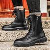 2025 New Warm Plush Fur Winter Shoes Genuine Leather Mens Footwear Metal Zipper Male Motorcycle Boots Lace-Up Casual Ankle Boots