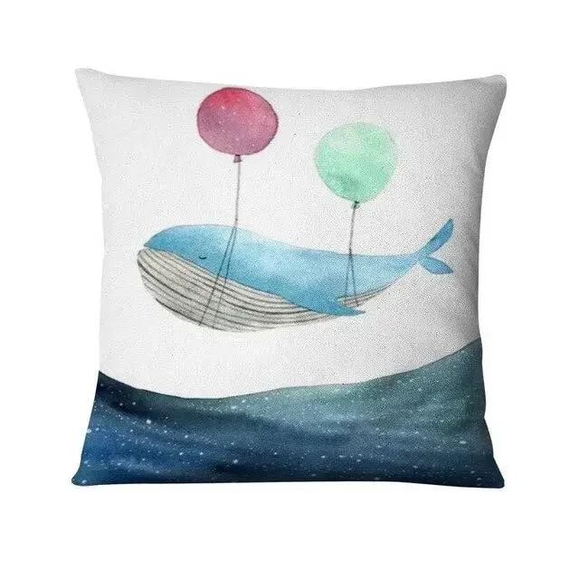 Nordic Ocean Cushion Decoration Pillow Cartoon Whale Print Pillowcase Home Decoration Sofa Pillow Home Pillow Decoration