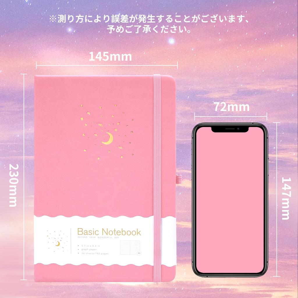 CAGIE 5mm A5 Classic Business x with Pen Pink Notebook, Grid, Notebook, Hardcover, Notebook, Journal, Notebook, 14.5cm 21cm, Holder,