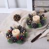Christmas Wreath Artificial Berries Pinecone Pine Candlestick Wreaths Garland Candle Ring Table Home Party Decoration